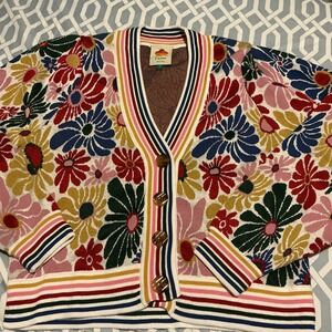 Anthropologie Farm Rio Sunny Daisies Multicolored  Floral Women's Sweater L